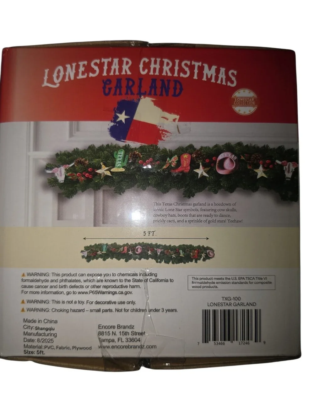 5ft Texas Themed Christmas Garland. New In Box.